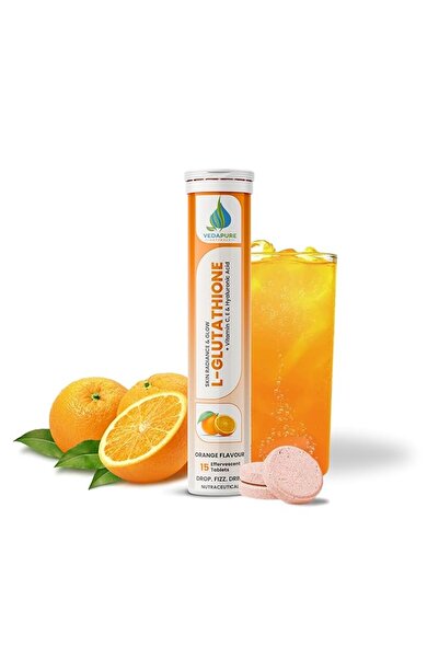 Vedapure أقراص فوارة من الجلوتاثيون مع فيتامين سي و هـ - 15 قرصًا بنكهة البرتقال