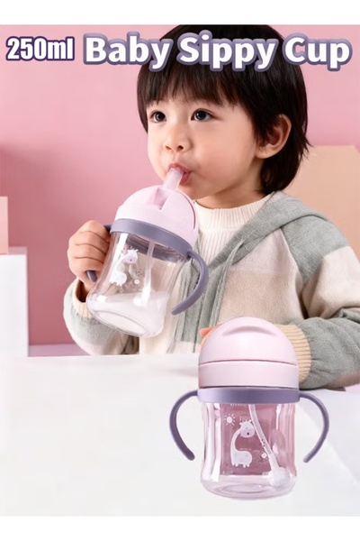 Generic 250ml Baby Sippy Cup Baby Straw Cup with Handlesoft Spout, BPA-Free, Drop-Resistant