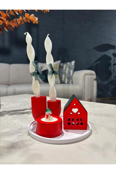 HomeAlışveriş Christmas Candle Set with Tray