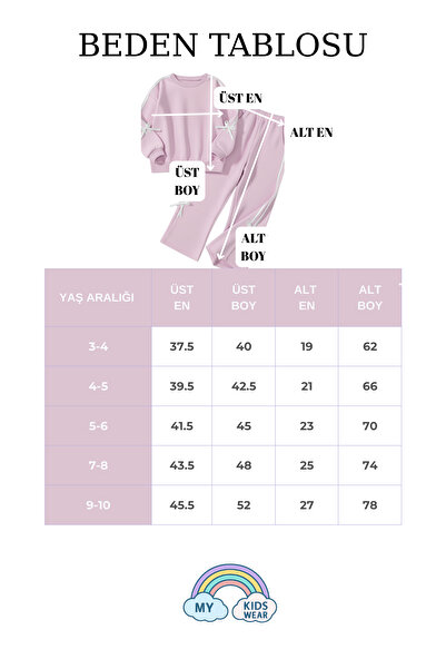 My Kids Wear Girls' Double Ribbon Three Thread Tracksuit Set 3-10 Years Old 12326