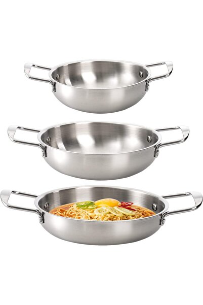 ELEGANT HOME طقم 3مقلاة للقلي والطبخ ويمكن استخدمه كصينية فرن من الفولاذ المق...