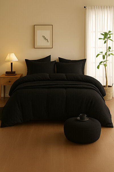 Valoroso Tekstil 100% Cotton Muslin Duvet Cover Set with Elastic Sheet and 2 ...