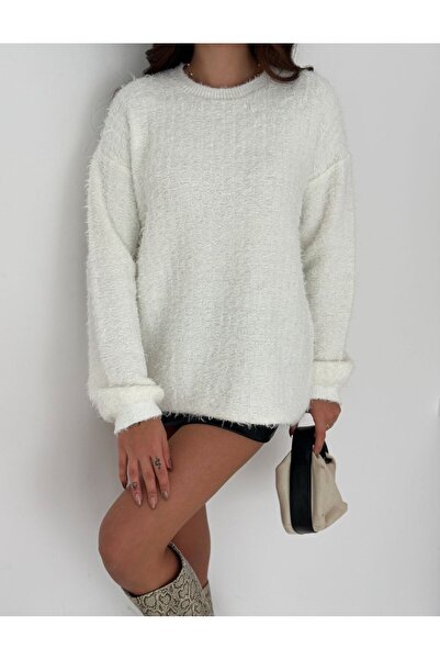 Paraf style Soft Plush Textured Oversized Women's Sweater