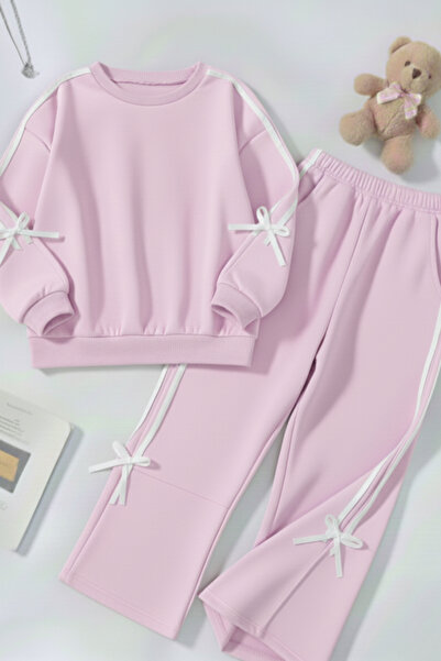 My Kids Wear Girls' Double Ribbon Three Thread Tracksuit Set 3-10 Years Old 12326