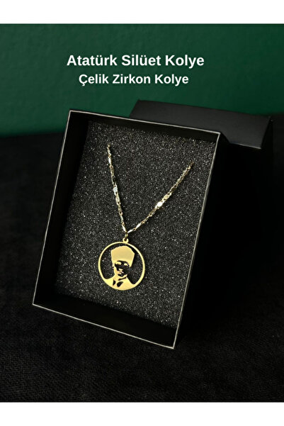 Tuana Trend Atatürk Silüet Çelik Sembol Zrikon Kaplama Zincir Kolye Özel Tasa...