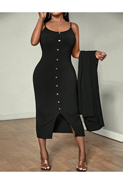 Sheya Shein Dress and Cardigan Set, black