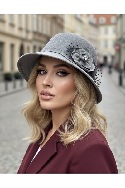 sf collection Women's Vintage Flared Cloche Felt Bowler Hat