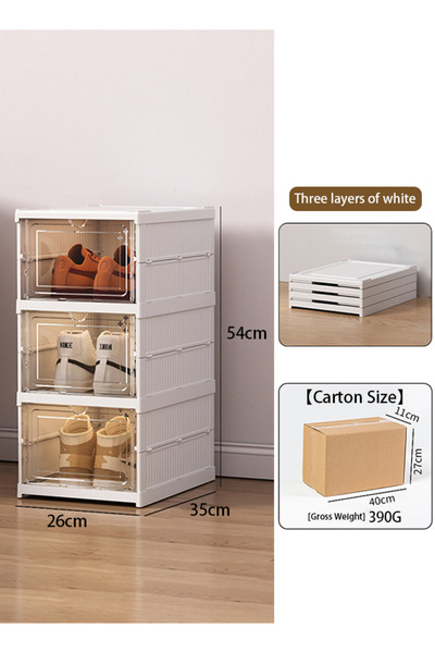 Generic Three-layer folding storage box for shoes and bags. Openable simple plastic shoe rack