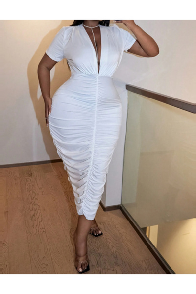 Sheya Shein Curve+ midi dress, white