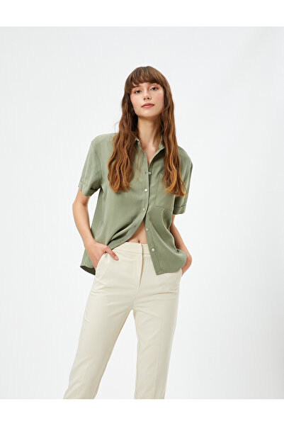 Koton Short Sleeve Shirt Pocket Detailed Buttoned Silk Look