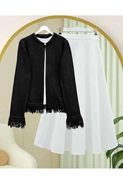 HİJABAYA Single Button Fringed Soft Crew Neck Long Sleeve Hijab Knitwear Card...