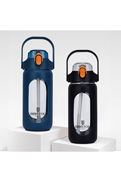briiton Logo Print Glass Water Bottle with Silicon Sleeve - 1 L