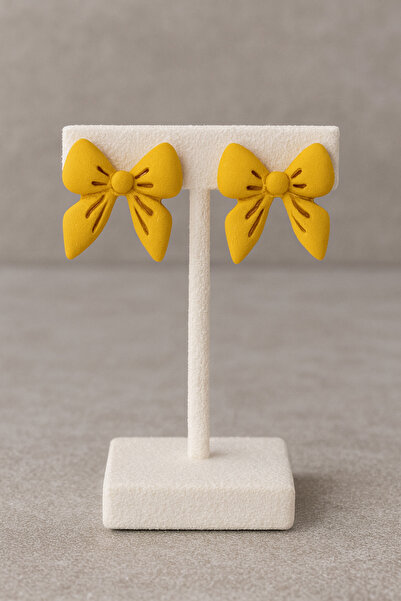 Lu Atelier Snow Glow Bow – Handmade White Glitter Bow Polymer Clay Earrings