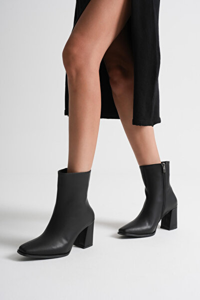 Zerenyus Mue Premium Women's Black Thick Heeled Zippered Boots