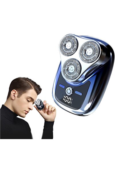 fulina Three-Blade Digital Display Electric Shaver with Original Stone, Mini Electric Razor Shavers (Blue)