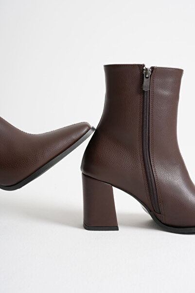 Zerenyus Mue premium women's dark brown chunky heel zip-up boots