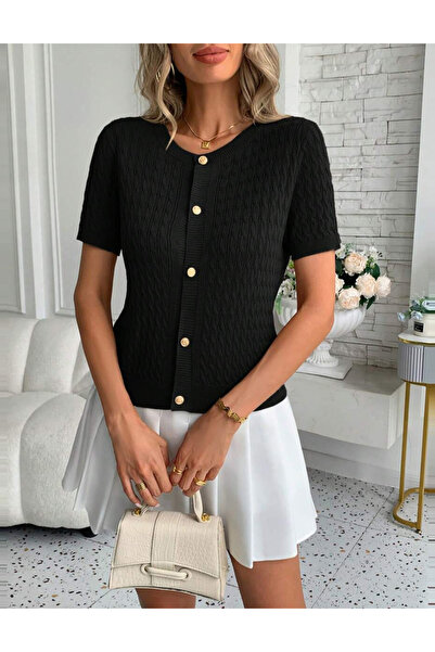 Sheya Shein short sleeve sweater, black