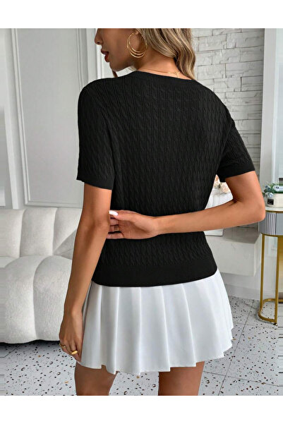 Sheya Shein short sleeve sweater, black