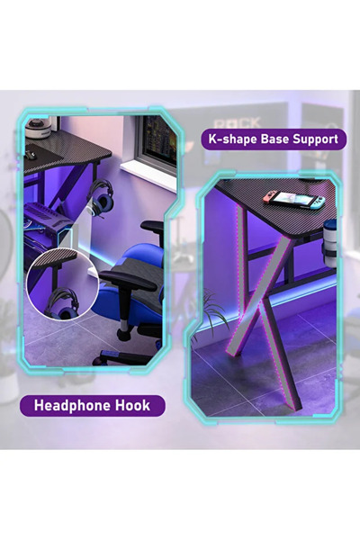 Sheinhome K Shape Gaming Table Computer Desk Writing Desk with Headphone Hook&Cup Holder for Home Office