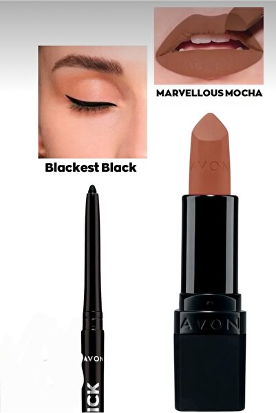 AVON .BLACKEST BLACK GÖZ KALEMI & MARRVELLOUS MOCHA MAT RUJ 2 LI SET