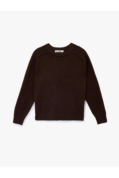 Koton Long Sleeve Crew Neck Basic Knit Sweater with Stitching Detail