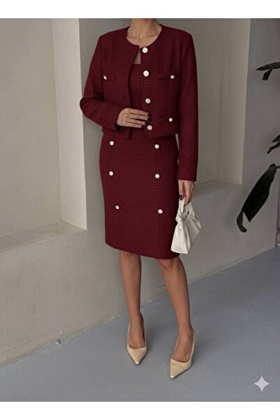 mass fashion Kadın Tüvit Elbise Ve Ceket Takım