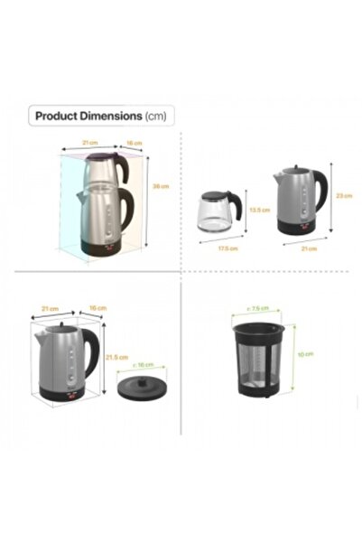 Zilan ZLN-3581 Electric Kettle and Teapot Set – 2200W, 1.7L + 0.9L, stainless steel/black