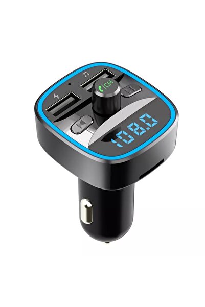 SKYDDAR INNOVATION Διαμορφωτής FM αυτοκινήτου 5V 2.4A Bluetooth, Διπλή USB, Υποδοχή κάρτας TF, Οθόνη LED, Μπλε φως περιβάλλοντος, Μαύρο
