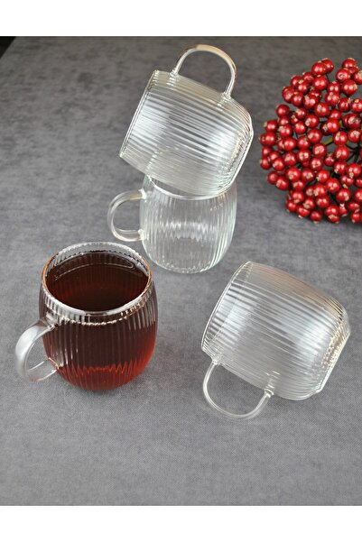 Qualitev 4-Piece Borosilicate Glass Mug with Handle, Tea, Coffee, Soft Drink ...