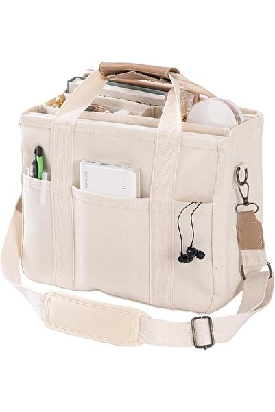 fulina Canvas Tote Bag with Multi Pockets Crossbody Tote Bag for Women Bible Handbag Everything Tote Bags