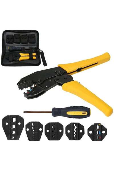 Arabest مجموعة أدوات العقص، مكبس سقاطة مزود بخمسة فكوك قابلة للتبديل للمحطات المعزولة وغير المعزولة