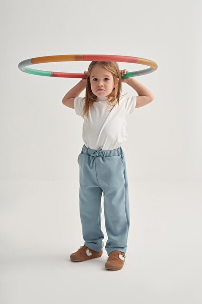 EBU Prive بنطلون انترلوك ذو قصة مستقيمة للأطفال للجنسين باللون الأزرق