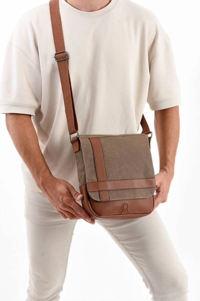 Suat Saraç حقيبة ميجا بولو من القماش الكتاني حقيبة كروس