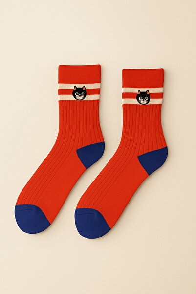 Katia&Bony Unisex Animal Embroidered Socks Red
