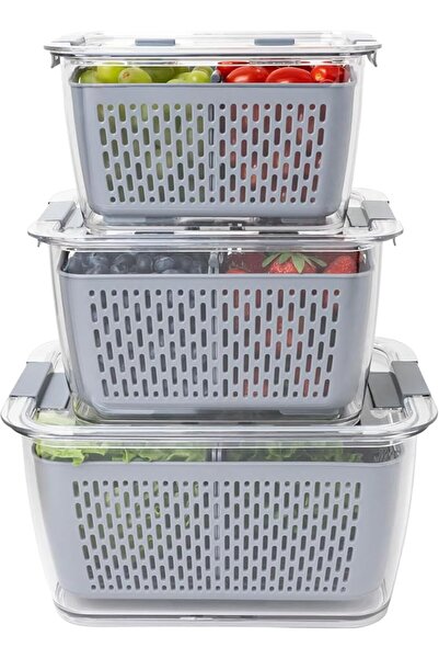 Arabest صندوق حفظ نضارة الثلاجة القابل للتكديس، 3 أحجام، لتخزين الفواكه والخضروات، مع فتحات تهوية قابلة للتعديل