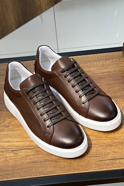 NAZEF Rubber Sole Lace-Up Genuine Leather Brown Casual Shoes