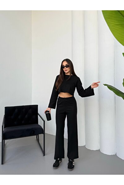 NEWORGINAL Set de două piese pentru femei, bluză și pantaloni din bumbac piep...