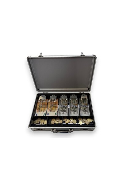 xımıx صندوق نقود معدني مع صينية و5 أقسام لتخزين النقود، صندوق نقود، مع زنبرك