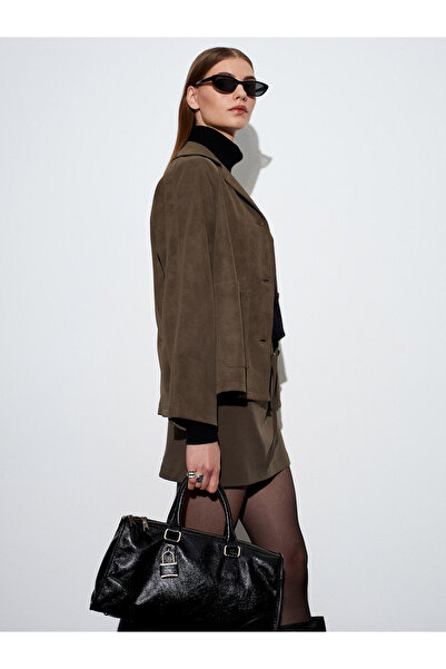 Dilvin 60777 Pocketed Suede Jacket-Khaki