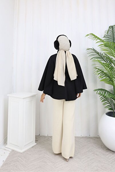 Rema Water-Repellent Imported Chestnut Fabric with Belt and Button Detail Poncho