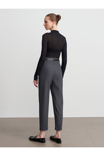 Dilvin 72198 Belted High Waist Trousers-Grey