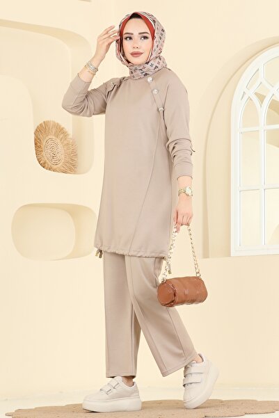 ModaMerve Aksesuar Düğmeli Modal Takım 2733AYD574-MS Taş