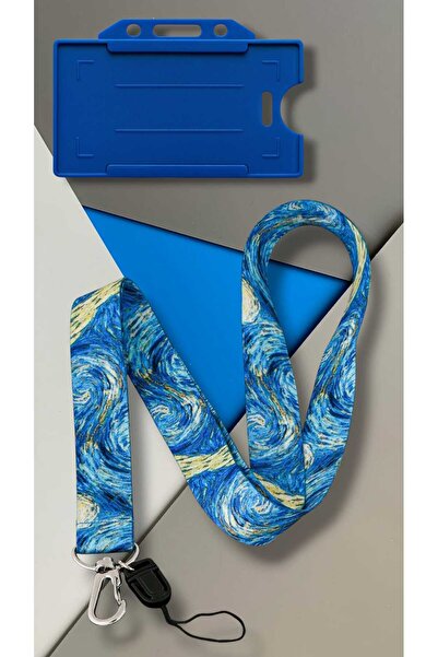 chic crazze Van Gogh Yıldızlı Gece Sanat Desenli Boyun Askı İpi ve Kartlık Se...