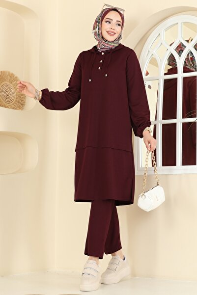 ModaMerve Yarım Çıtçıtlı Krep Takım 25007UKB139-MS Bordo
