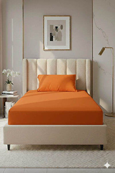 FAVORA 100% Cotton Ranforce Premium Single Fitted Sheet Set - Orange