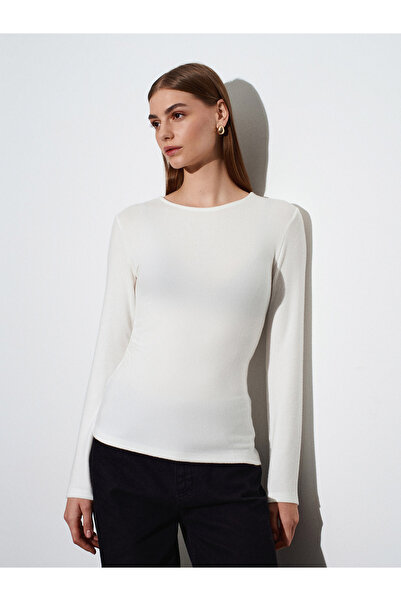 Dilvin 32194 Long Sleeve Gathered Top-Ecru