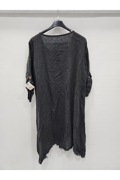 della moor Women's Anthracite Italian Deep Side Y Slit Long Linen Tunic