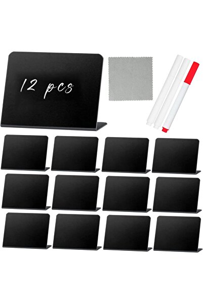 JZS لافتات طعام صغيرة على شكل حرف L، عبوة من 12 قطعة مع قلمين أبيضين وقلم أحمر وقطعة قماش