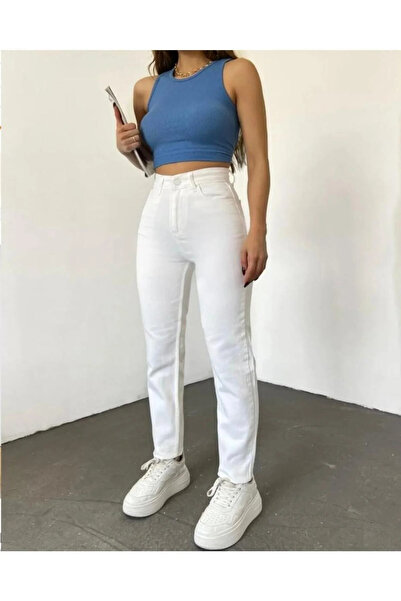 kleshus Nvn Women's White Mom Stretch Fabric Jean Denim Pants New-2