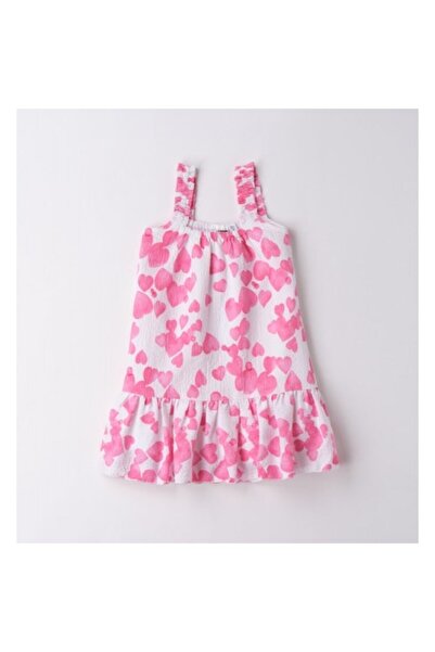 İDO Rochie albă pentru fete I Do cu inimioare roz, bretele cu volane, 98-104 cm